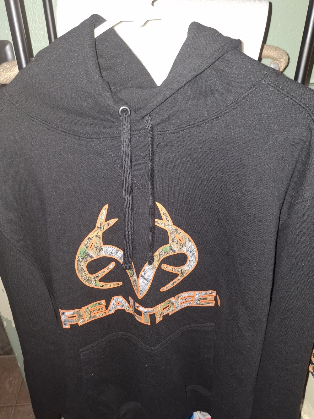 Realtree Black Hooded Sweatshirt with Orange-Trim Camo Logo